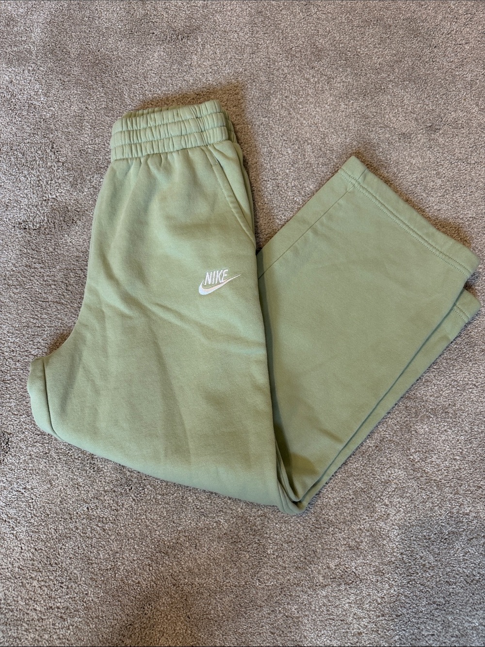 Nike Kids Olive Green Fleece Joggers with White Logo